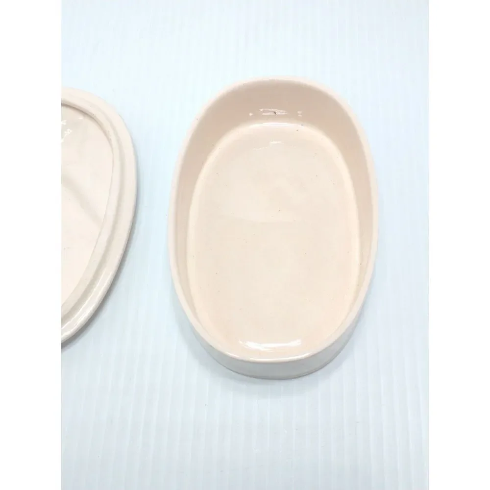Vintage MCM Ceramic‎ Pink Trinket Box With Lid White Birds On Branch Gold Accent